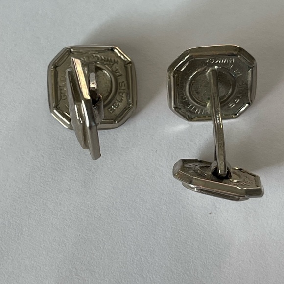 Belais 14k White Gold Front Talon Grip Signed Vintage Cufflinks - Picture 4 of 4